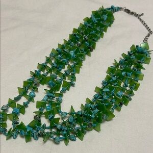 Green and Turquoise Multi-Strand Beaded Women's Necklace